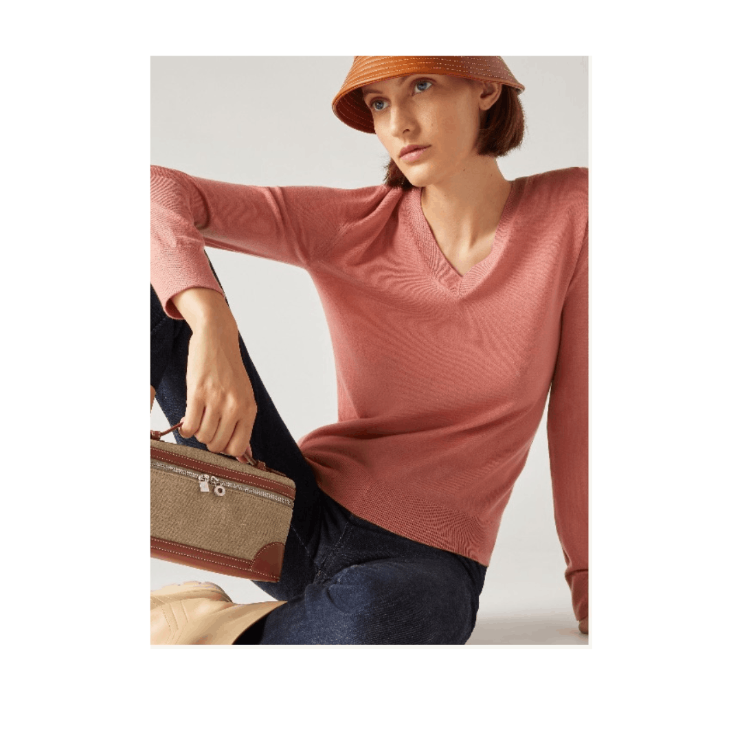 Loro Piana o1srvl11e1224 Neo Piuma V-Neck Sweater in Pink Size S / US 4 / IT 40 - 2 Thumbnail