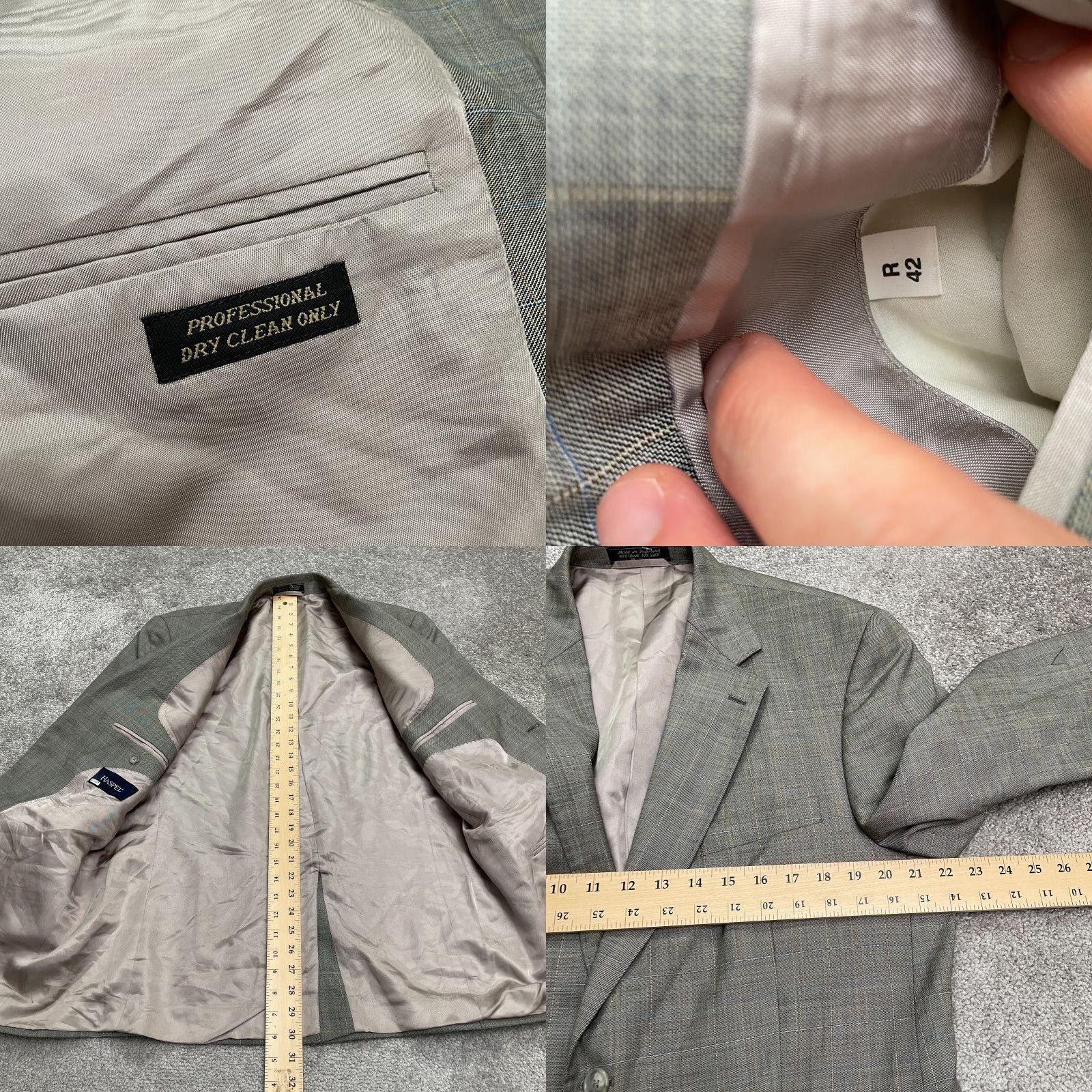 Vintage Haspel Men’s Blazer 42R Gray Plaid Silk Regular Fit Single Vented Professional Size 42R - 8 Thumbnail