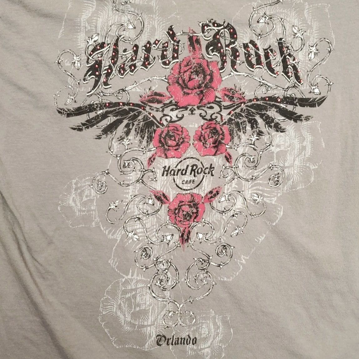 Hard Rock Cafe VINTAGE Hard Rock Cafe Orlando T-Shirt Womens XL V Neck Roses Wings Gray Y2K Size XL / US 12-14 / IT 48-50 - 2 Thumbnail