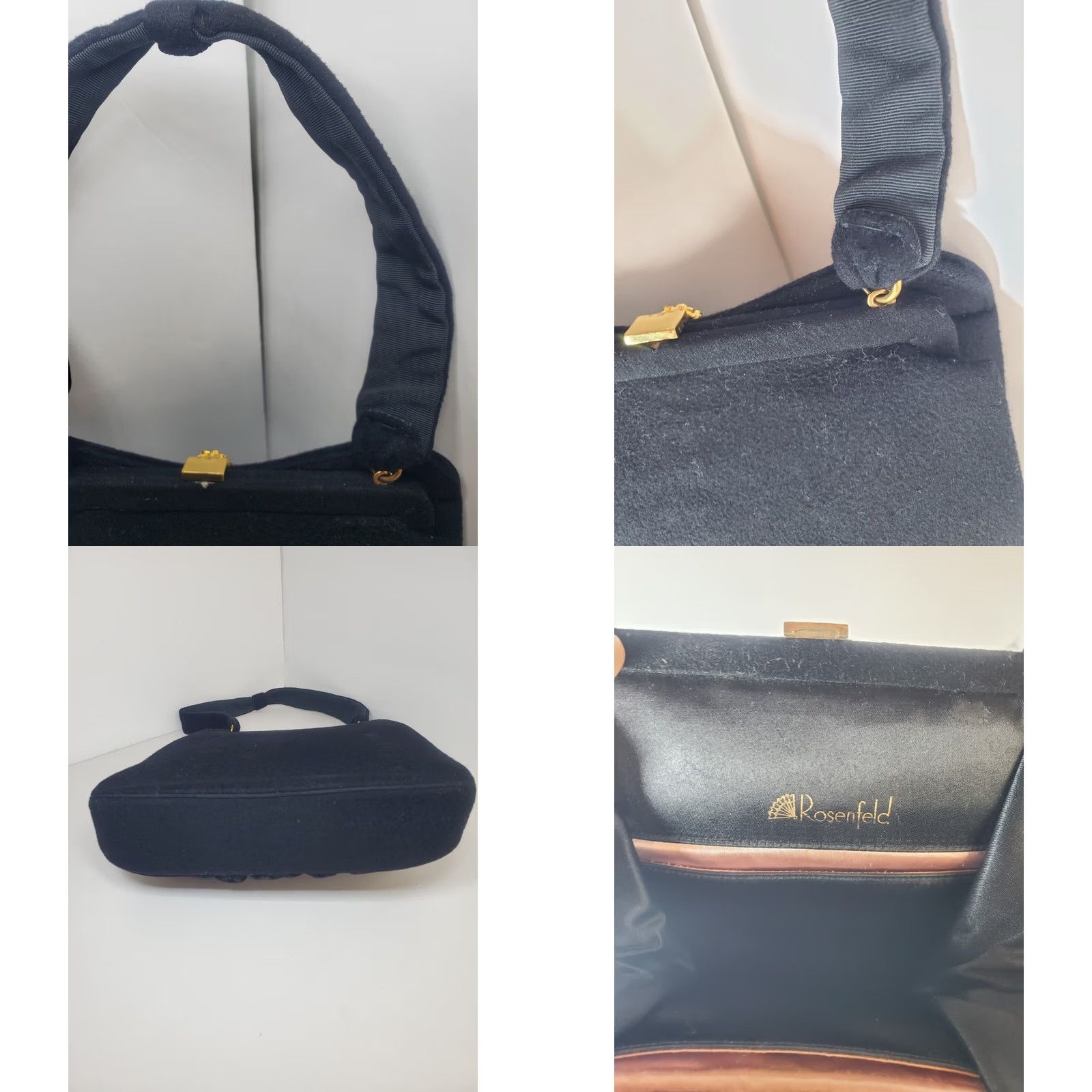 Vintage VINTAGE Harry Rosenfeld Felt Bag Black Suede Gold Floral Clasp Single Handle Formal Womens 1950s Size ONE SIZE - 8 Thumbnail