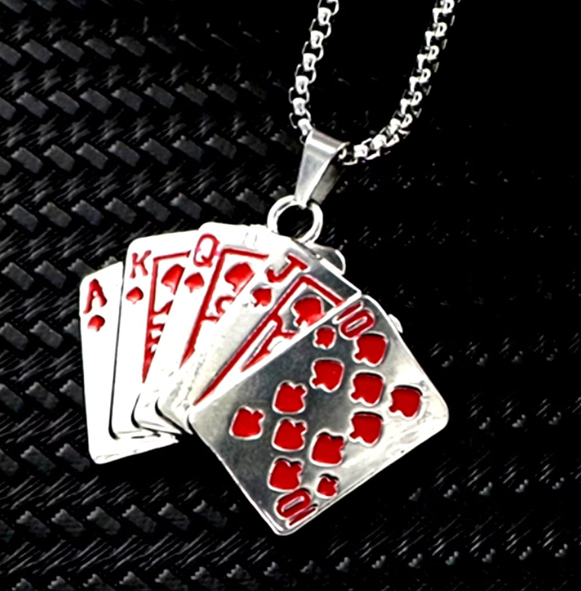 Designer × Japanese Brand Punk Shine Playing Card Hearts Red Spades Silver Necklace Size ONE SIZE - 1 Thumbnail
