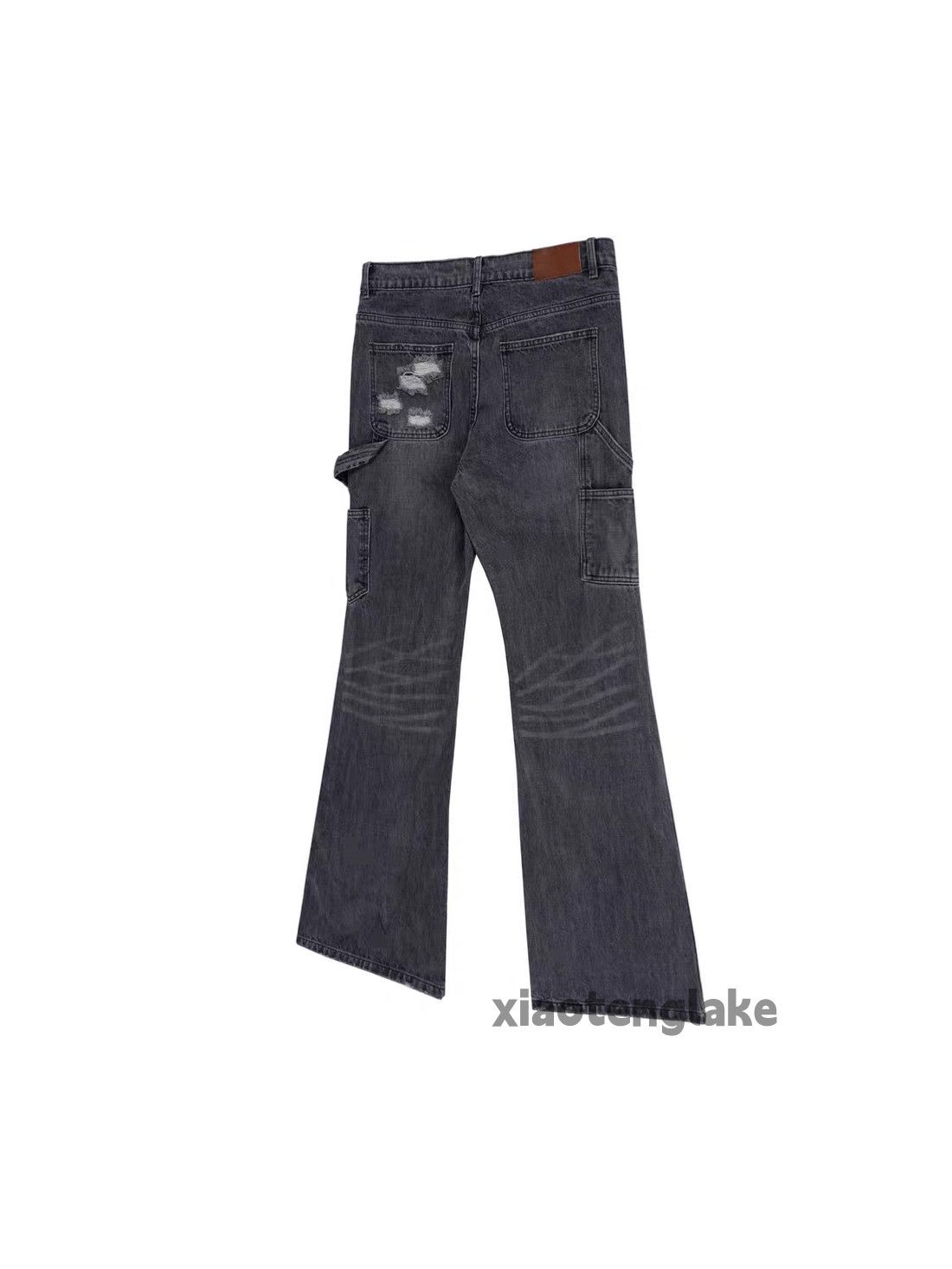 Custom distressed ripped carpenter bootcut jeans