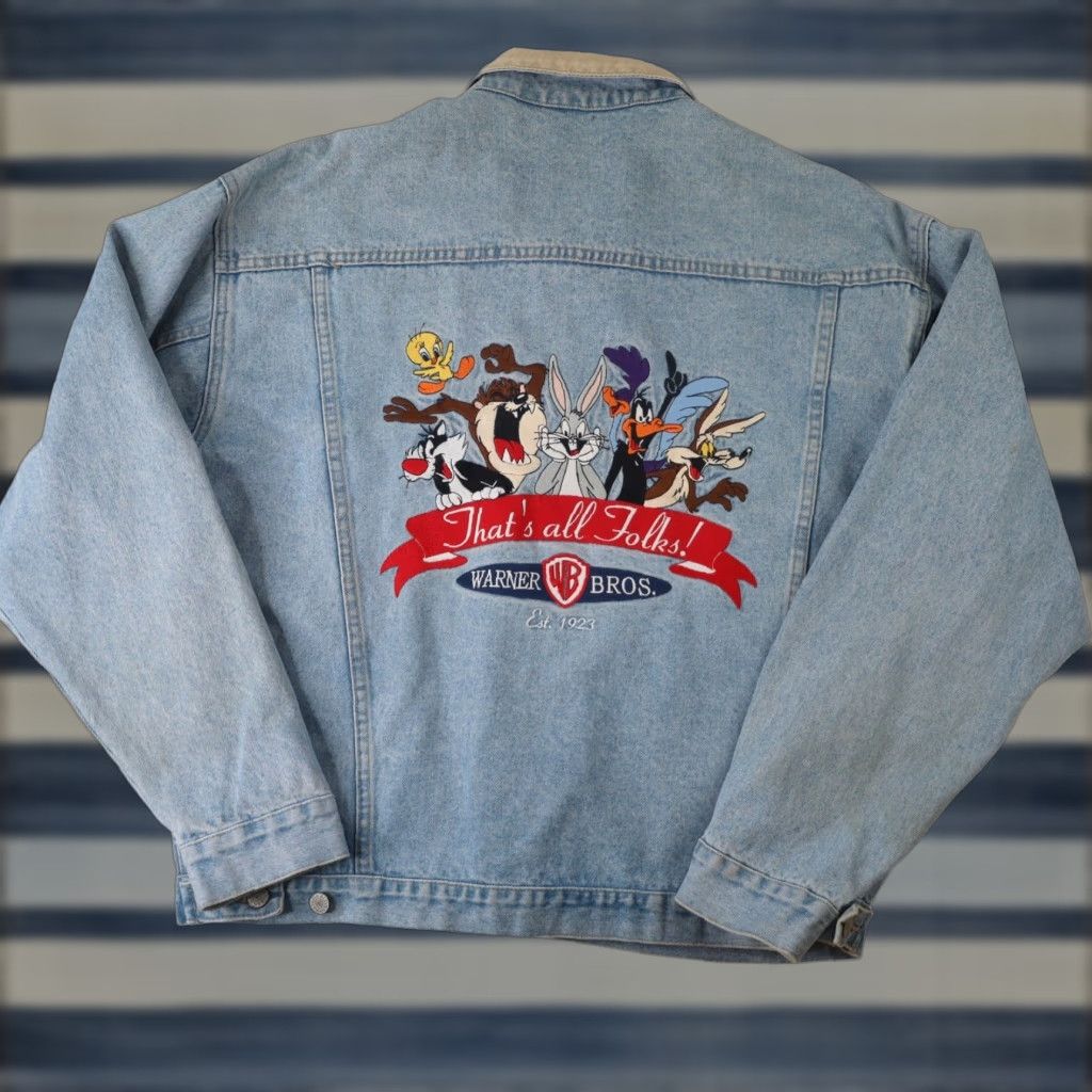 Vintage VINTAGE Looney Tunes "Thats all Folks" Denim Jacket Mens Large Blue Jacket Size US L / EU 52-54 / 3 - 1 Thumbnail