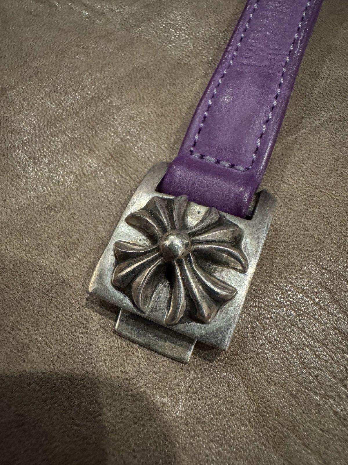 Chrome Hearts Chrome Hearts Purple Leather Harness Clasp Bracelet Silver Size ONE SIZE - 3 Thumbnail