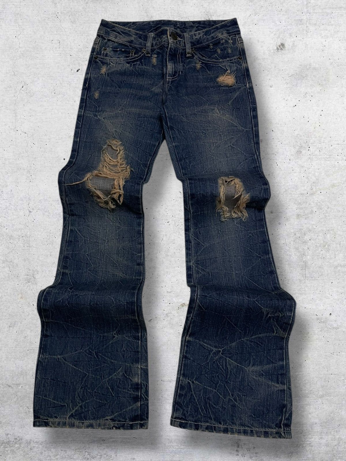 Japanese Brand VINTAGE NYLAUS JAPAN DESIGNER 90S FLARED MUDWASH GOLD DENIM Size US 26 / EU 42 - 1 Thumbnail
