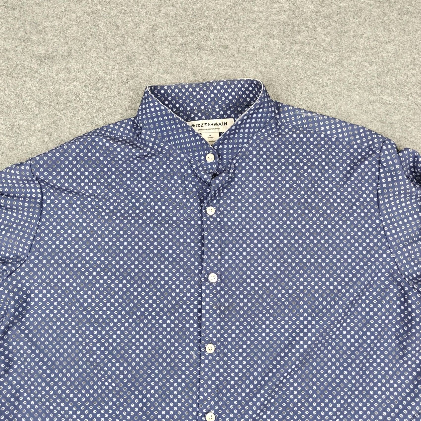 Mizzen+Main Mizzen+Main Dress Shirt Mens M Blue Geometric Classic Fit Stretch Performance Size 40R - 2 Thumbnail