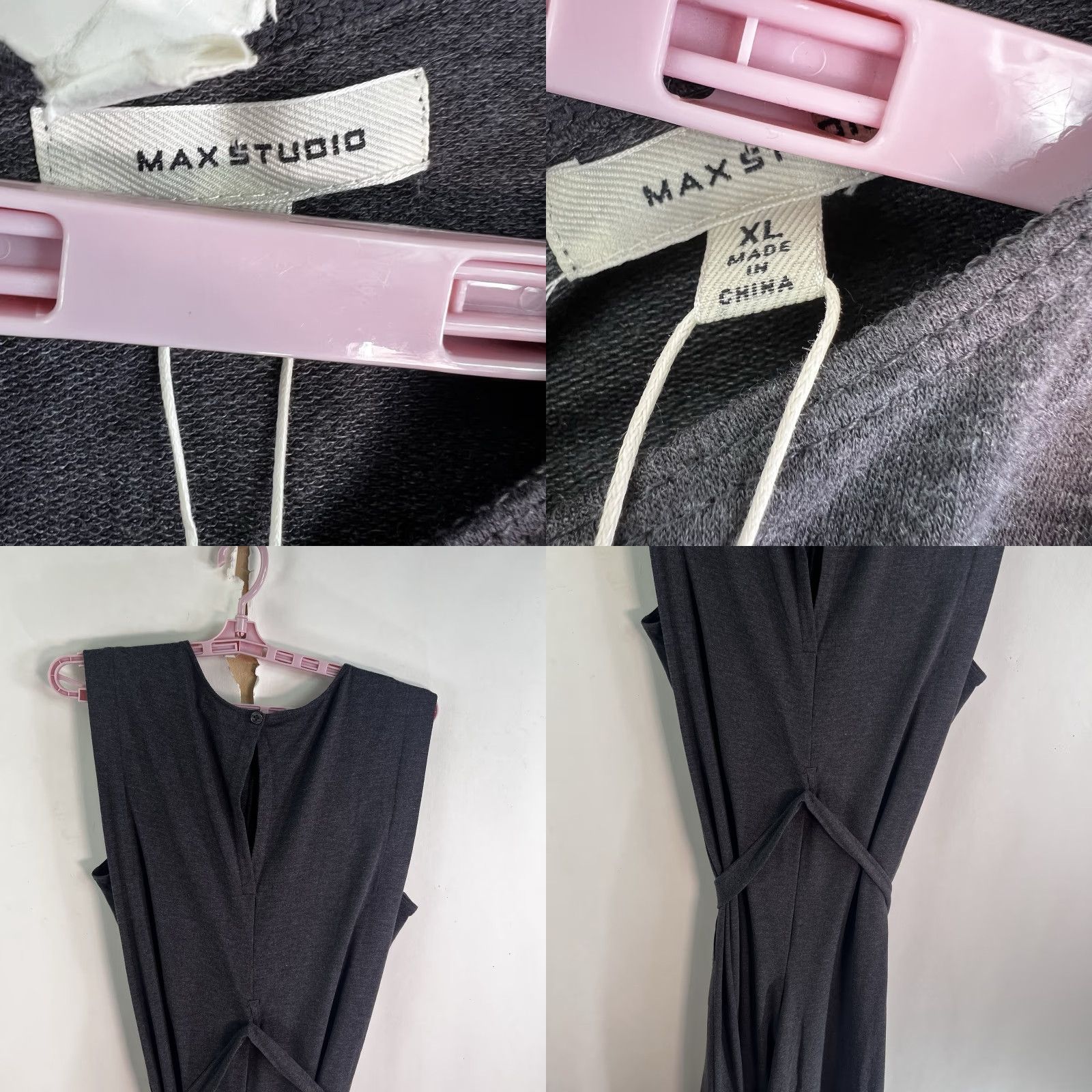 Vintage Max Studio Jumpsuit Womens XL Charcoal Sleeveless Tie Jumper 48X27 Wide Leg NWT Size XL / US 12-14 / IT 48-50 - 8 Thumbnail