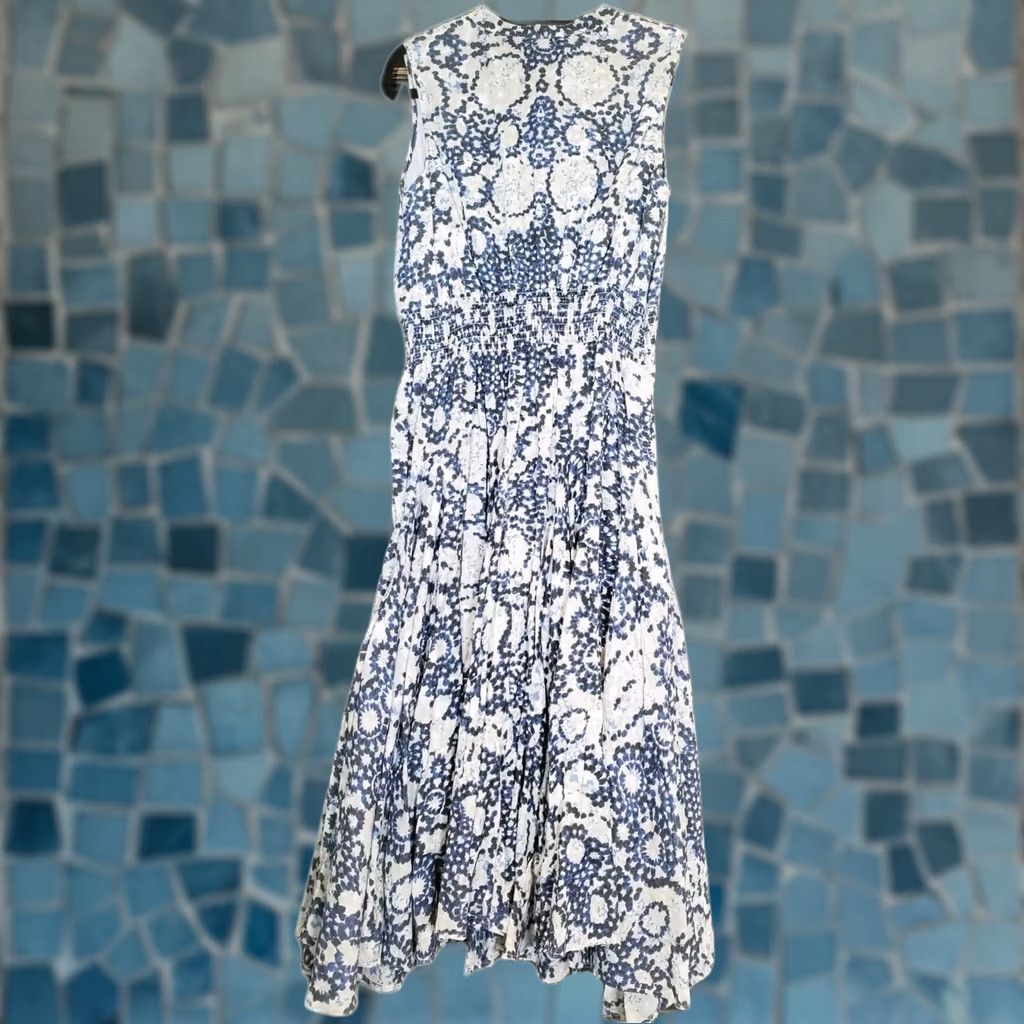 Vintage Chelsea & Theodore Paisley Print Maxi Dress Cotton Smocked Waist Women's XL