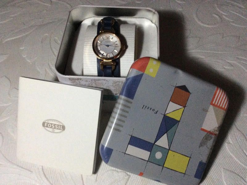 Fossil Fossil ladies gold dial navy leather strap watch Size ONE SIZE - 2 Thumbnail
