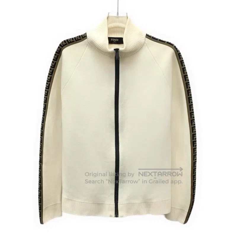 Fendi Fendi Beige Side Logo Striped Wool Zip-Up Hooded Long Slee Size US M / EU 48-50 / 2 - 1 Thumbnail
