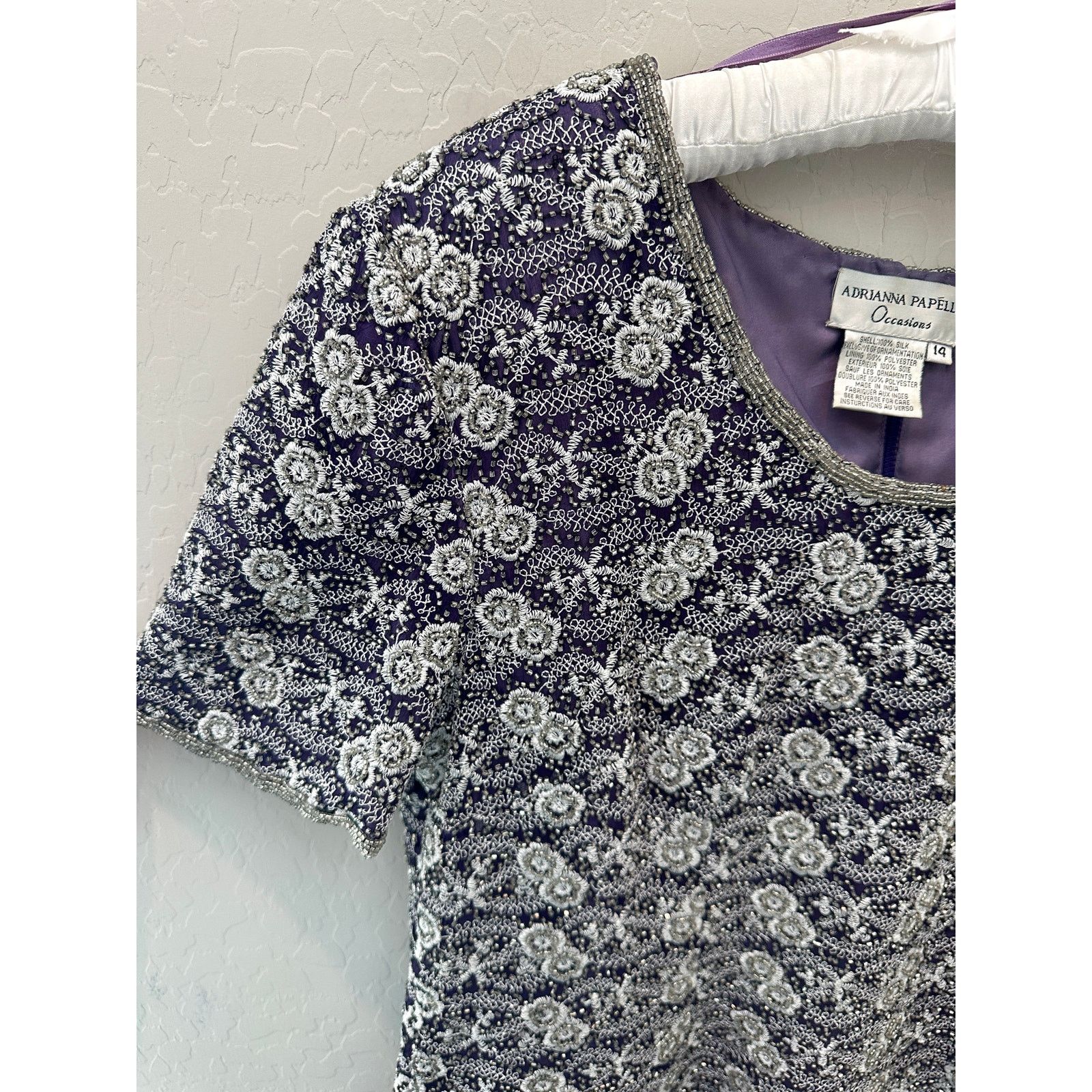 Adrianna Papell ADRIANNA PAPELL Vintage Purple Silk Beaded Evening Wear Top Size XL / US 12-14 / IT 48-50 - 3 Thumbnail