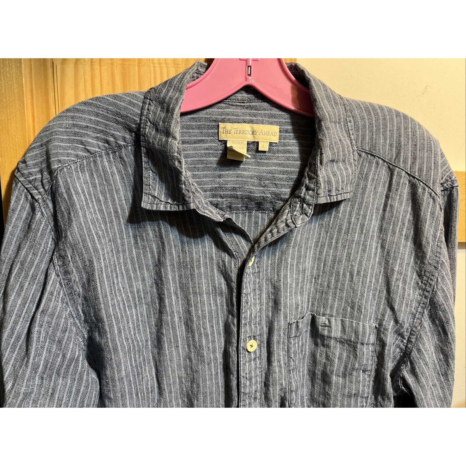 Other The Territory Ahead Shirt Striped Mens L 100% Linen Blue LS Size US L / EU 52-54 / 3 - 4 Thumbnail