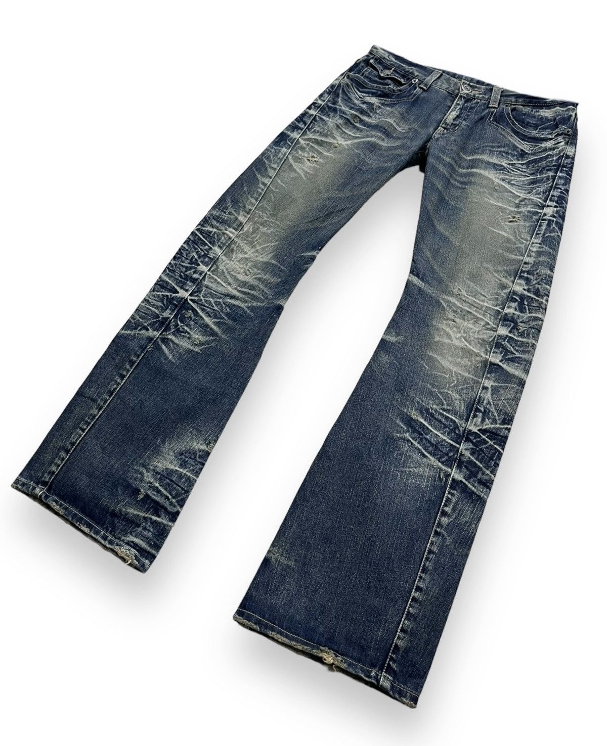 🔥Vtg RATTLE TRAP Acid Mud Wash Distressed Punk Flare Denim