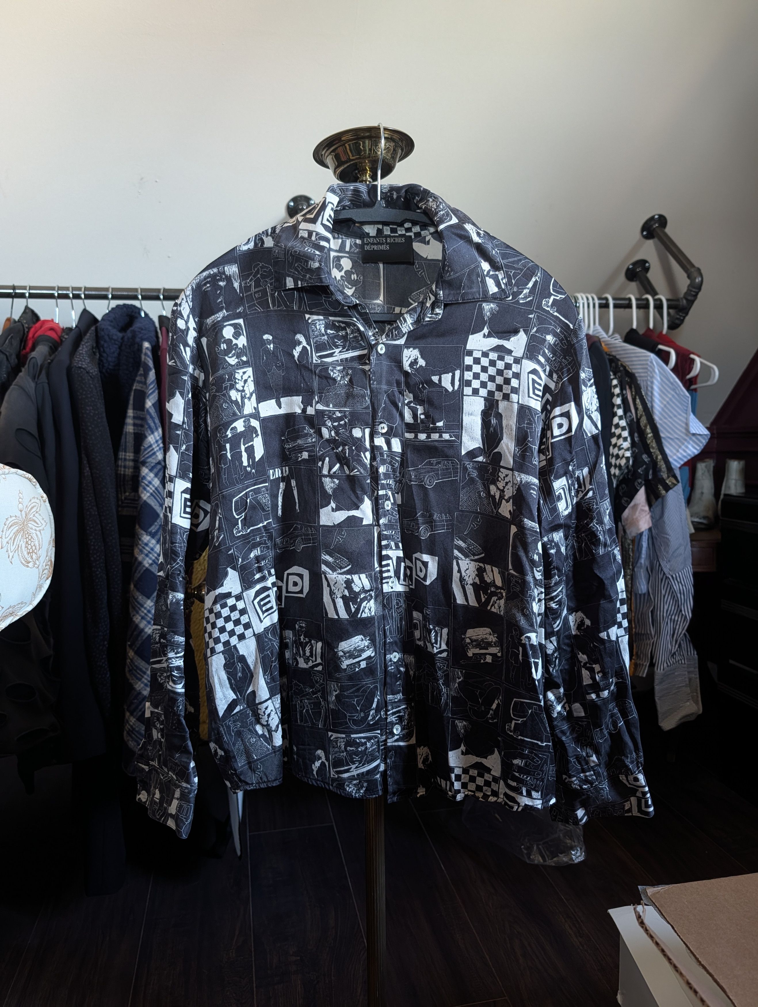 Enfants Riches Deprimes ICONIC Early 100% Thick Silk Comic Print B/W Shirt XS Size US XS / EU 42 / 0 - 1 Thumbnail