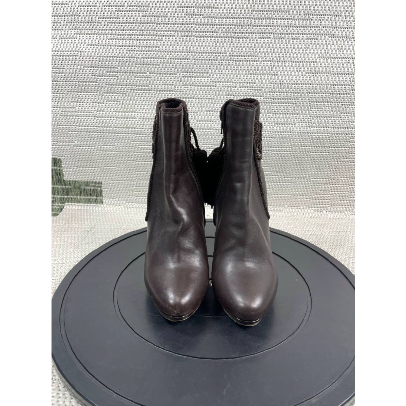 Vintage Azzaro Bootie Womens Size 39 Eu 8.5 Us Brown Leather Ankle Side Zip Heeled Size US 8.5 / IT 38.5 - 4 Thumbnail