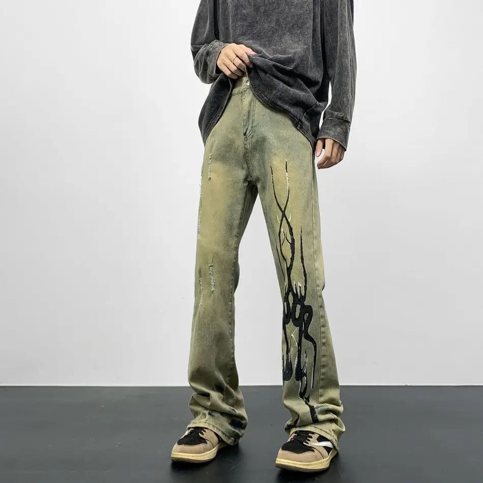 Japanese Brand Retro hip-hop ripped graffiti micro flared jeans Size US 32 / EU 48 - 5 Thumbnail