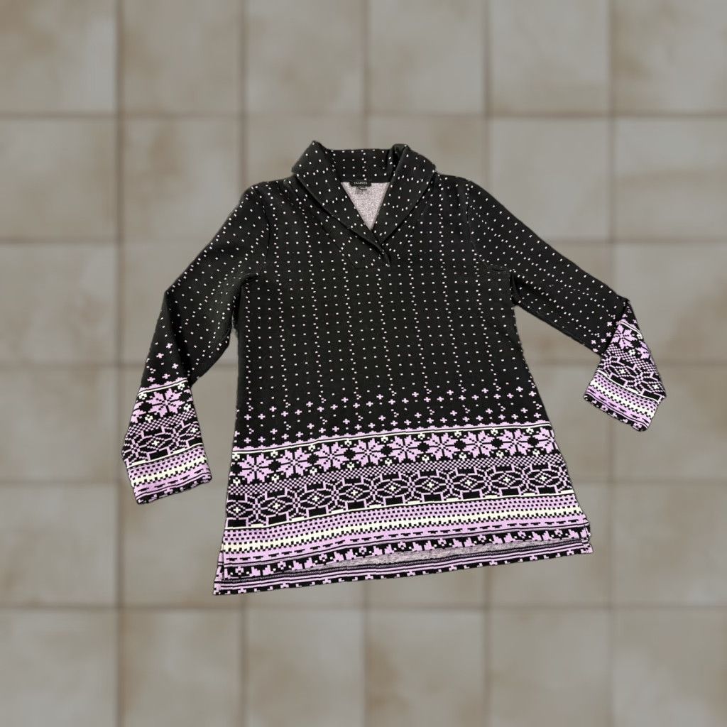 Talbots Talbots Sweater Tunic Womens M Black Pink Fair Isle Ski Collared Knit Casual Holiday Snowflake Pattern Womens Medium Tunic Knit Pullover Size M / US 6-8 / IT 42-44 - 1 Thumbnail