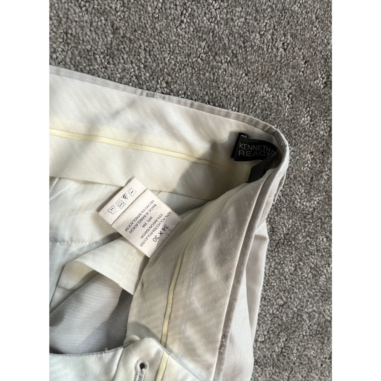 Kenneth Cole KENNETH COLE flat front PANTS 34x30 Beige Ivory Solid Dress Pants Size US 34 / EU 50 - 5 Thumbnail
