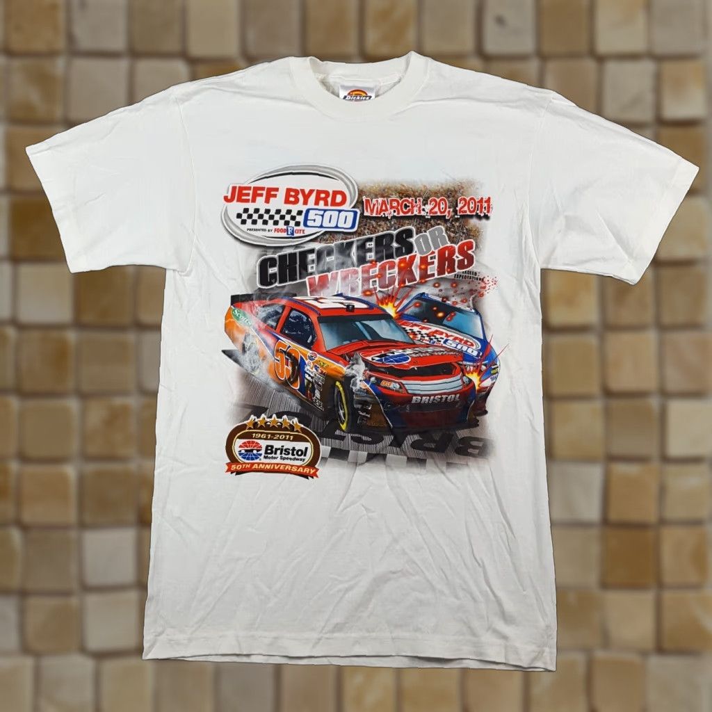 Dickies VINTAGE NASCAR T-Shirt Men Medium White 90s Bristol Speedway Jeff Byrd Retro Car Logo Size US M / EU 48-50 / 2 - 1 Thumbnail