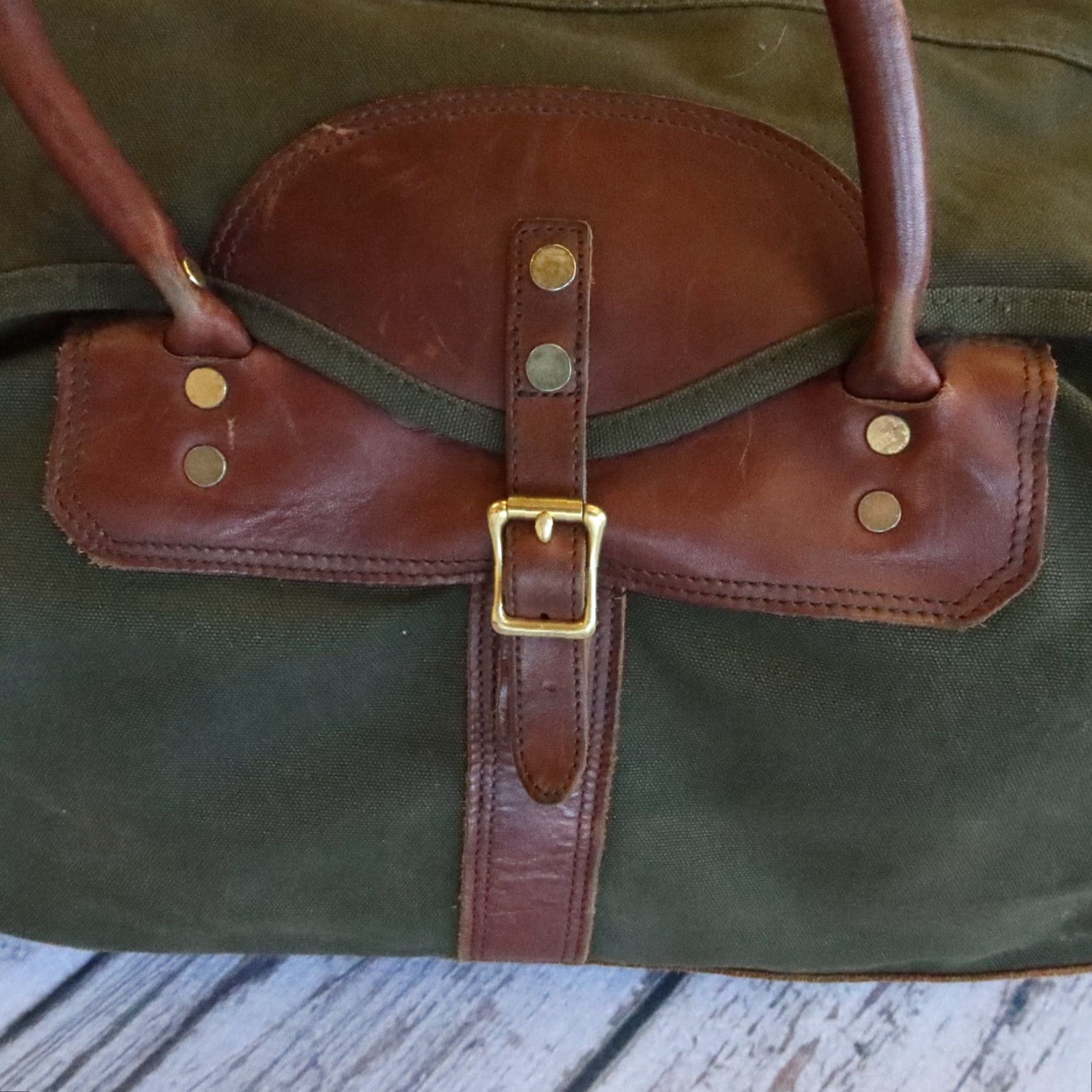 Orvis VINTAGE The Orvis Company Battenkill Leather & Green Rolling Canvas Luggage Bag Size ONE SIZE - 7 Thumbnail