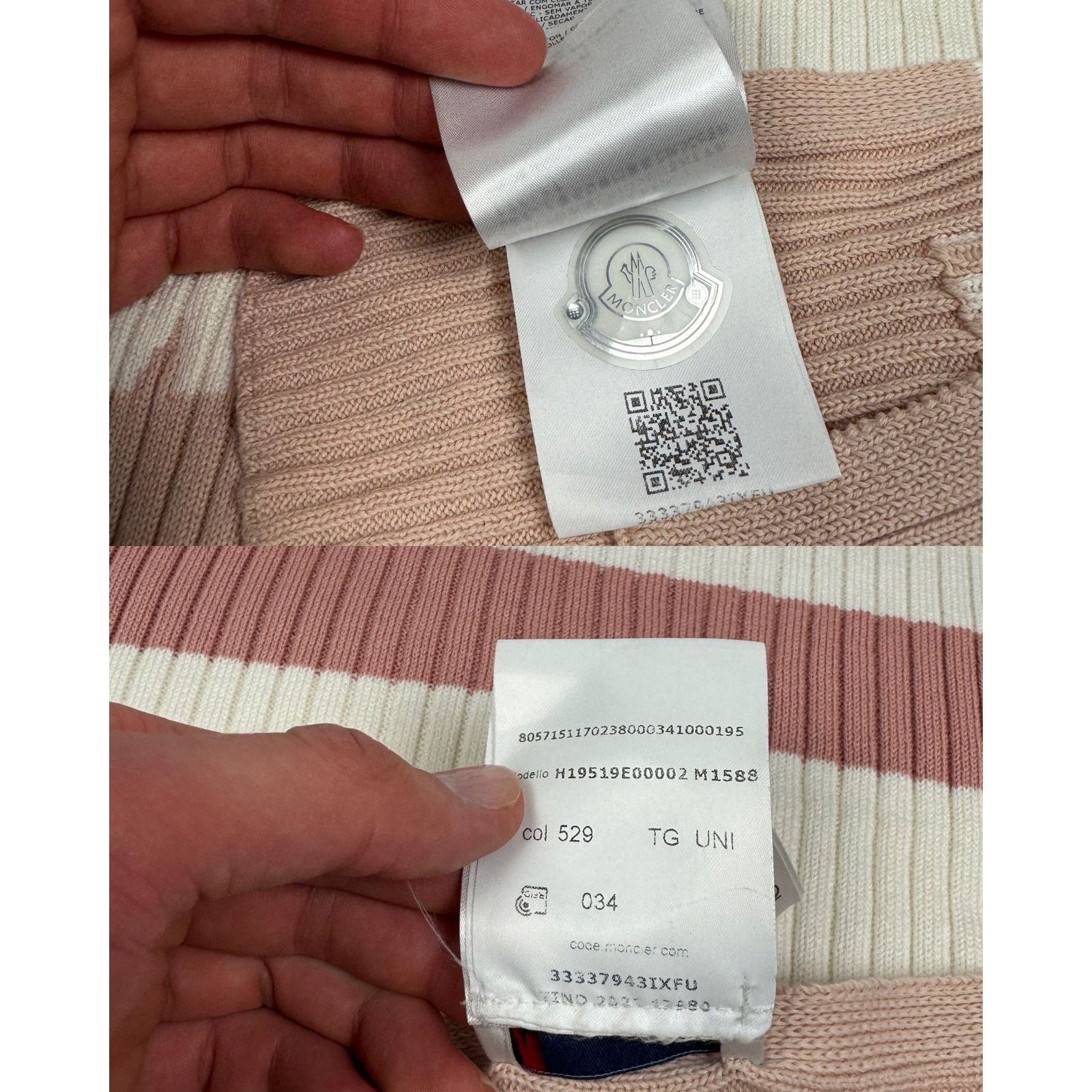 Moncler Moncler Coperta Tricot Women Pink White Cotton Striped Scarf Size ONE SIZE - 4 Thumbnail