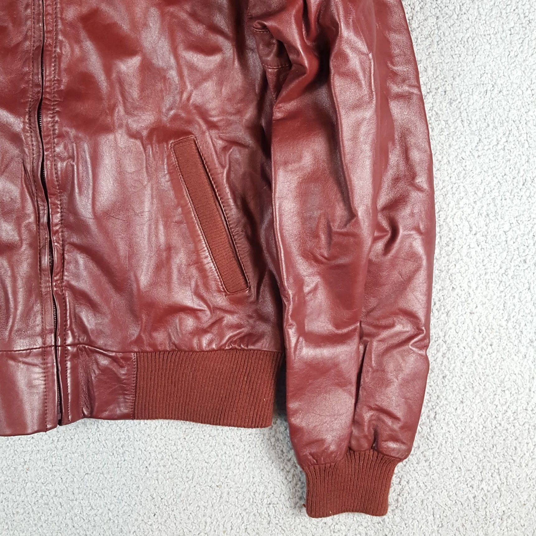 Vintage VINTAGE Andhurst Jacket Size 40L Maroon Leather Cafe Racer Biker Motorcycle 80s Mens Size US XXS / EU 40 - 3 Thumbnail