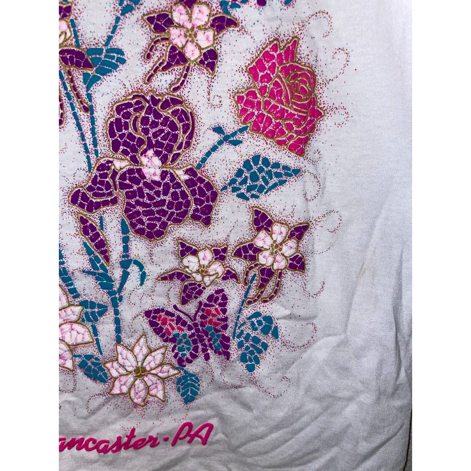 Jerzees Vintage Pennsylvania Lancaster Flower Graphic White Shirt Size US S / EU 44-46 / 1 - 4 Thumbnail