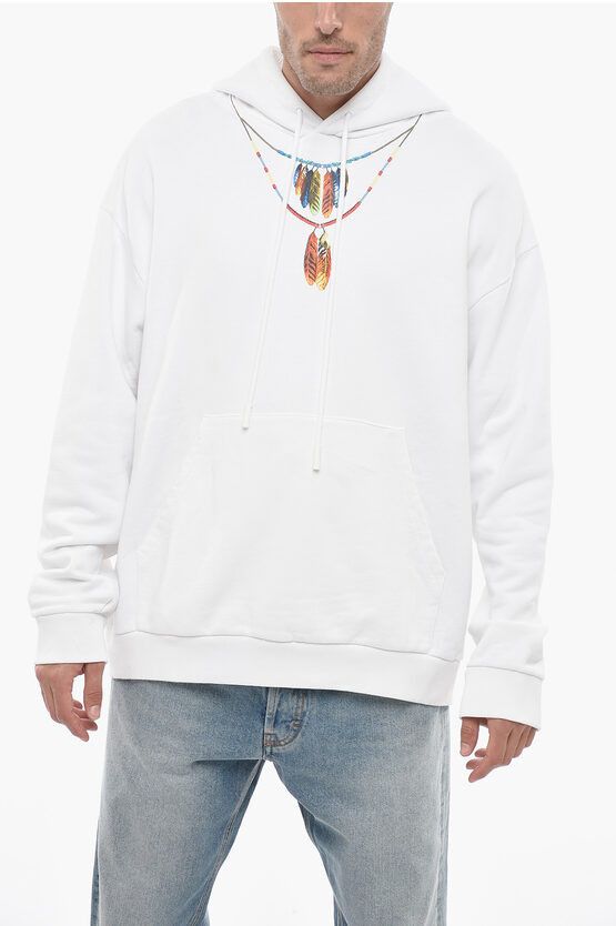 image of Marcelo Burlon Oversized Feathers Sweatshirt With Hood in White, Men's (Size Small)