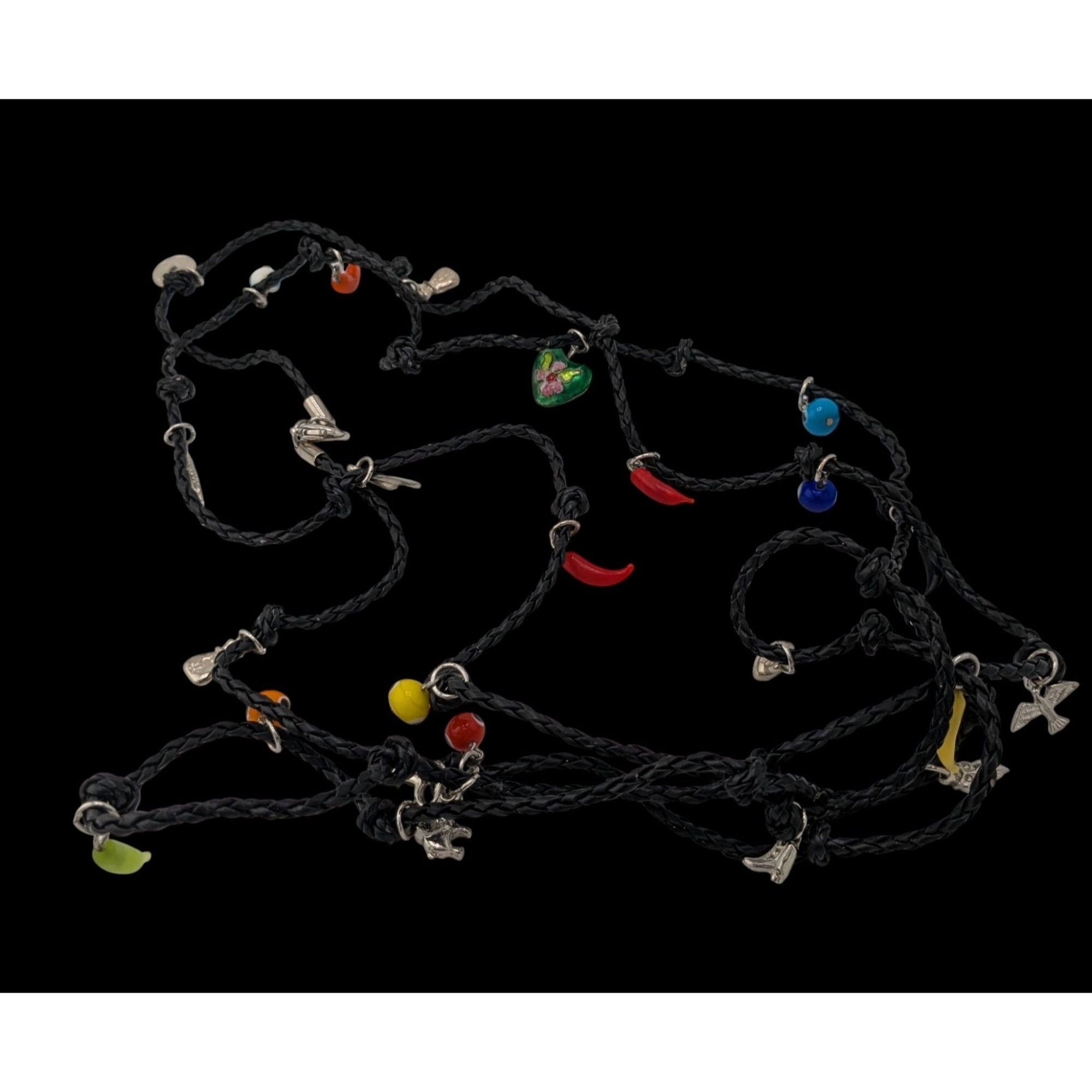 Other Vintage Glass And Metal Charm Necklace On Black Braided Cord Size ONE SIZE - 4 Thumbnail