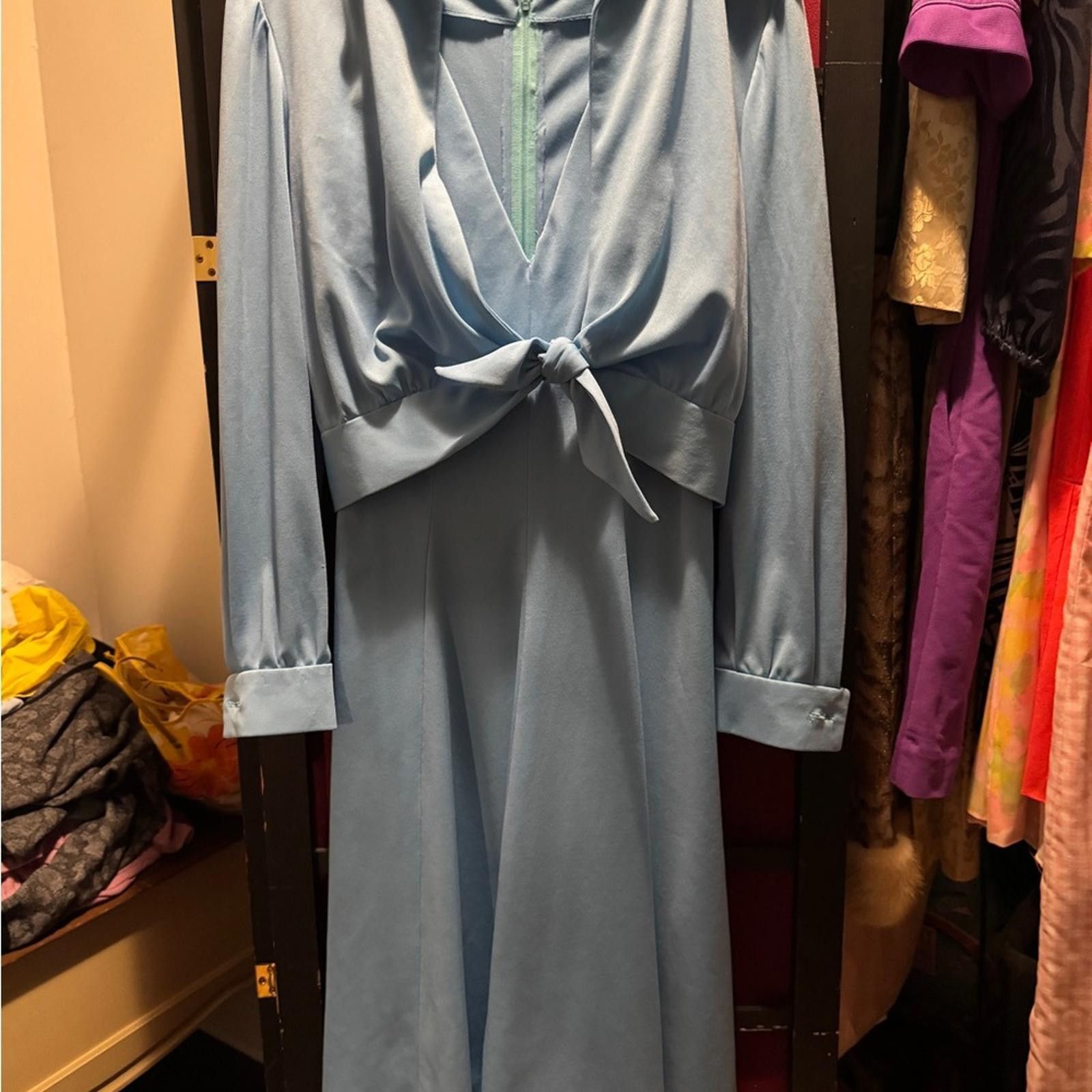 VTG 1970s Vogue Americana Blue Plus Size Dress Dagger Collar