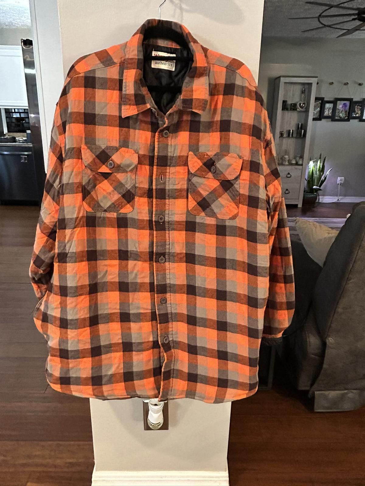 Wrangler Wrangler Orange and Brown Plaid Quilted Lined Shirt Jacket Size US XXL / EU 58 / 5 - 1 Thumbnail