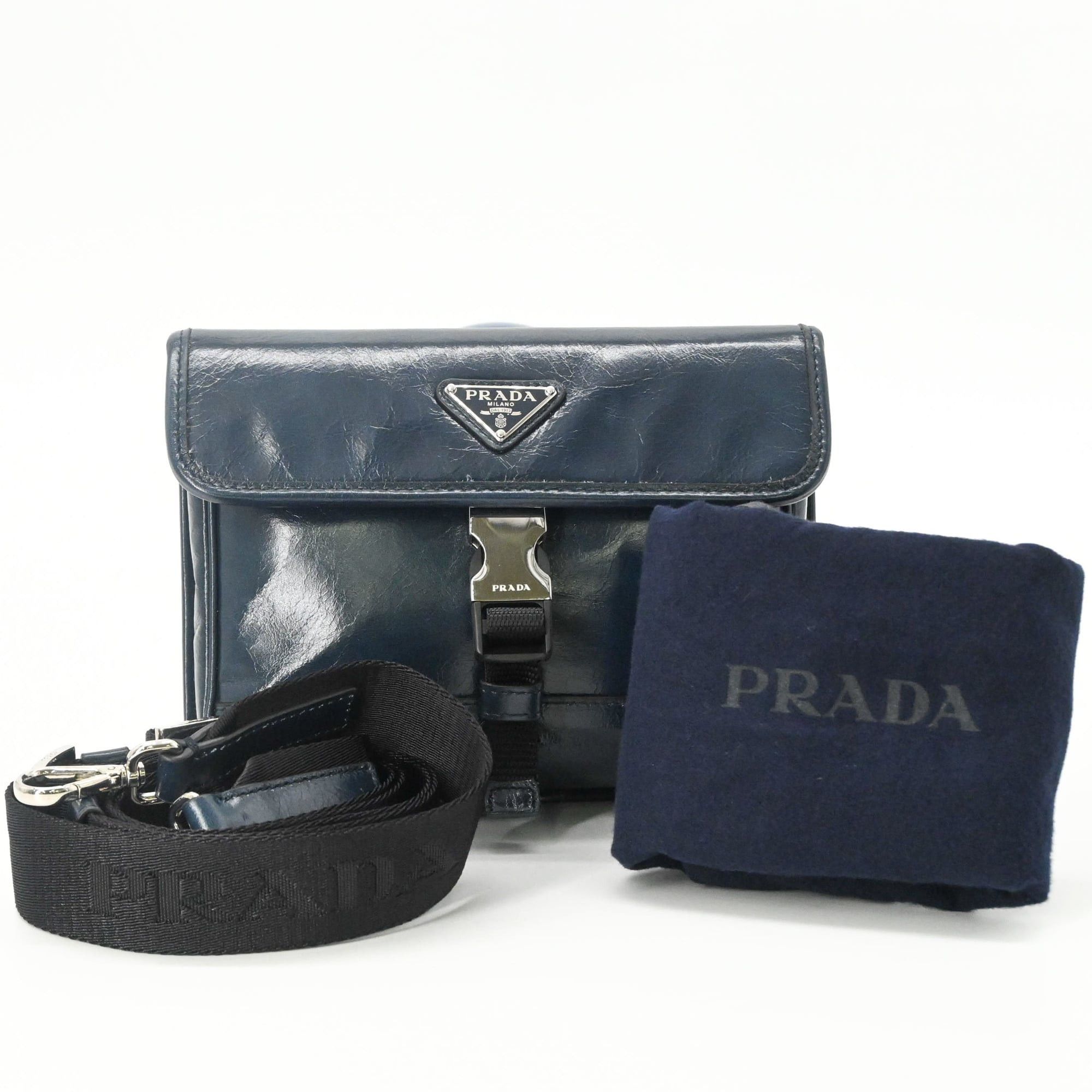 Prada PRADA Softlook Leather Shoulder Bag/Body Bag, Tessuto, Navy Size ONE SIZE - 1 Thumbnail