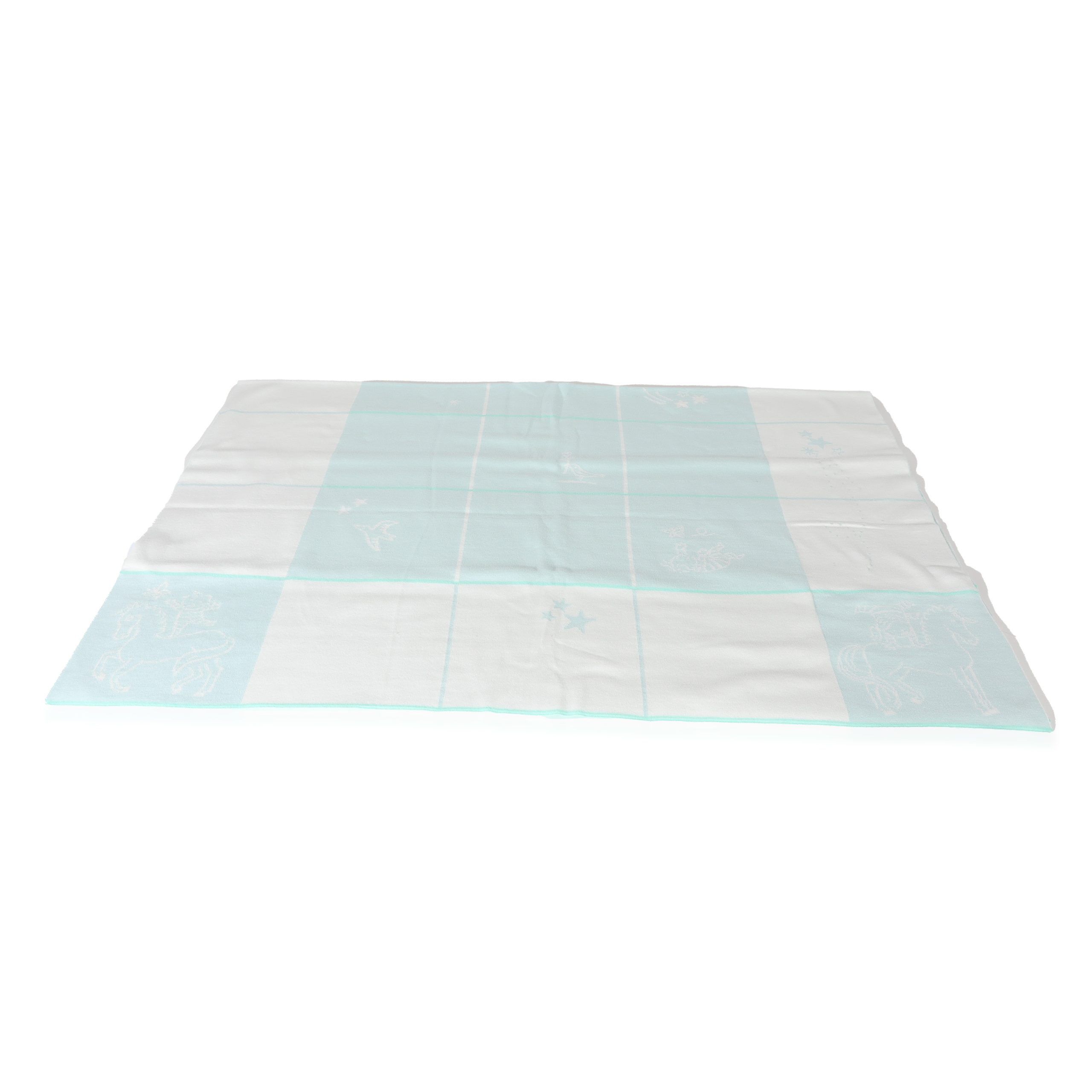 image of Hermes Vert Aqua Jacquard Knit Cabriole Blanket in White, Women's