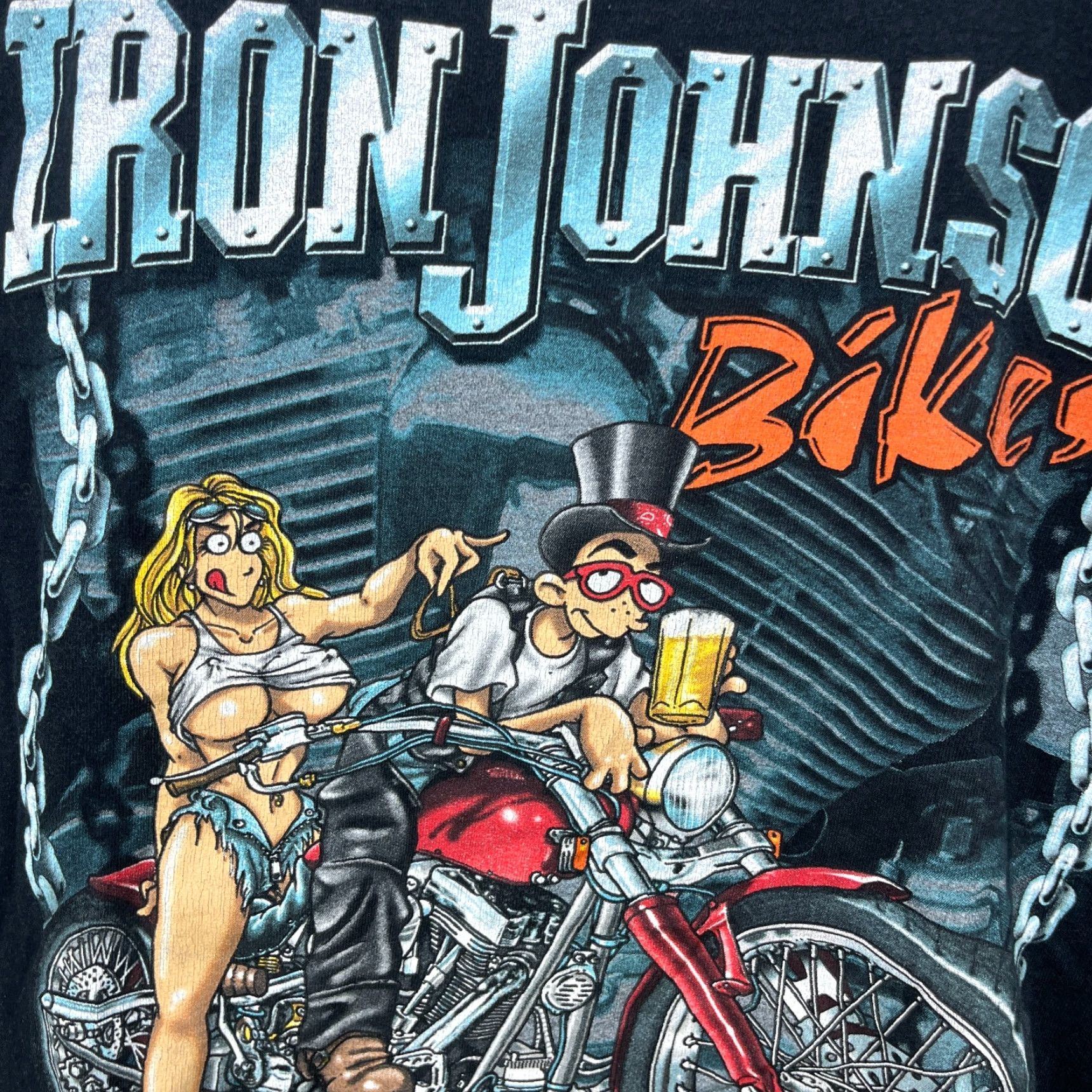 Vintage VINTAGE Hanes Beefy-T T-Shirt XL Black 90s 80s Men Short Sleeve Logo Stitch Johnson Bikes Boobs Printed Size US XL / EU 56 / 4 - 3 Thumbnail