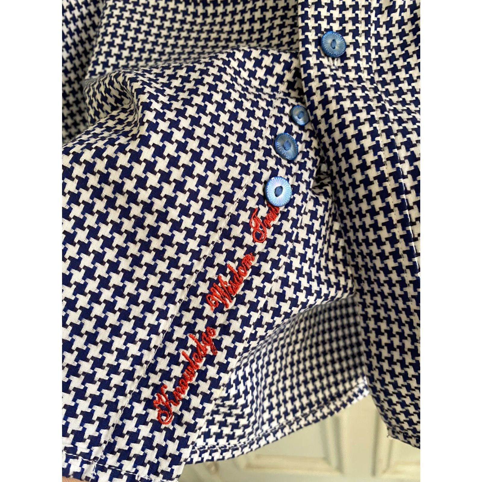 Robert Graham VINTAGE Robert Graham Button-Up Dress Shirt Mens Large L Blue White Houndstooth Check Size 42R - 5 Thumbnail