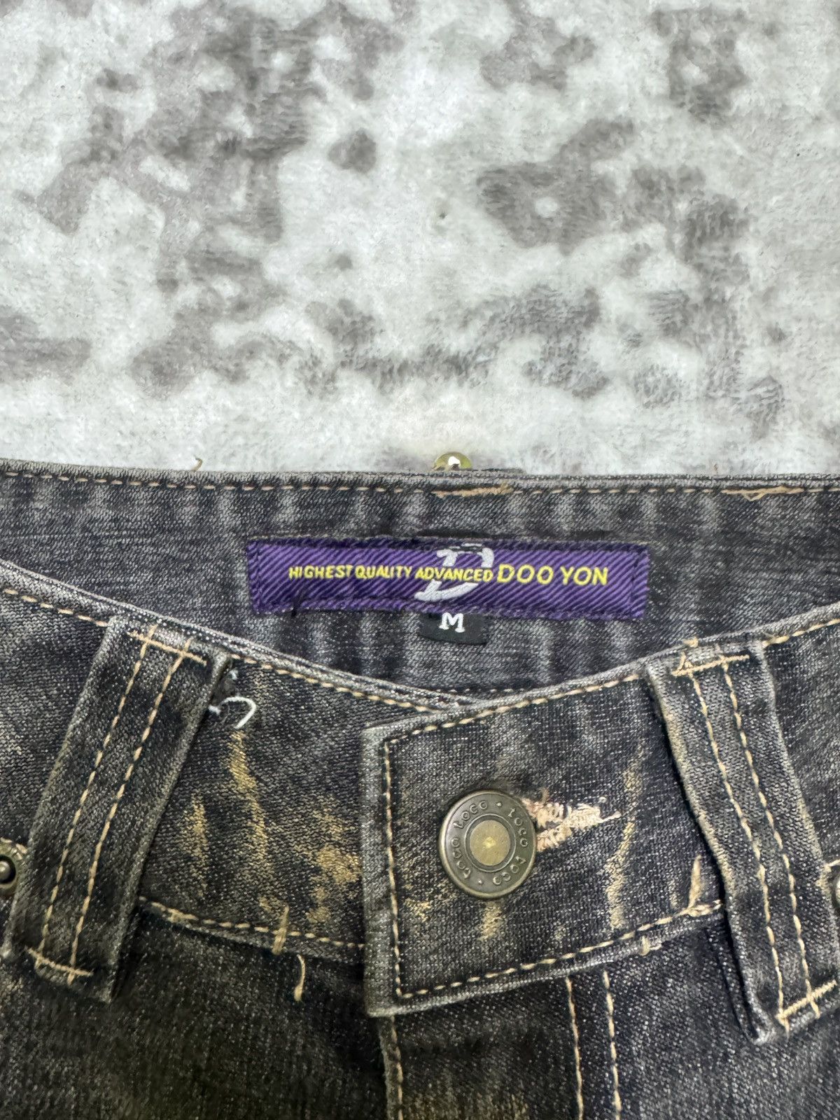 Japanese Brand Flare Jeans DOO YON Reconstructed Acid Washed Denim Boot Cut Size US 26 / EU 42 - 8 Thumbnail