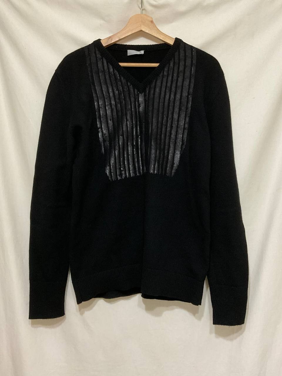 image of Dior x Hedi Slimane Fw06 Aw06 Sequin V Neck Cashmere Sweater in Black, Men's (Size Medium)