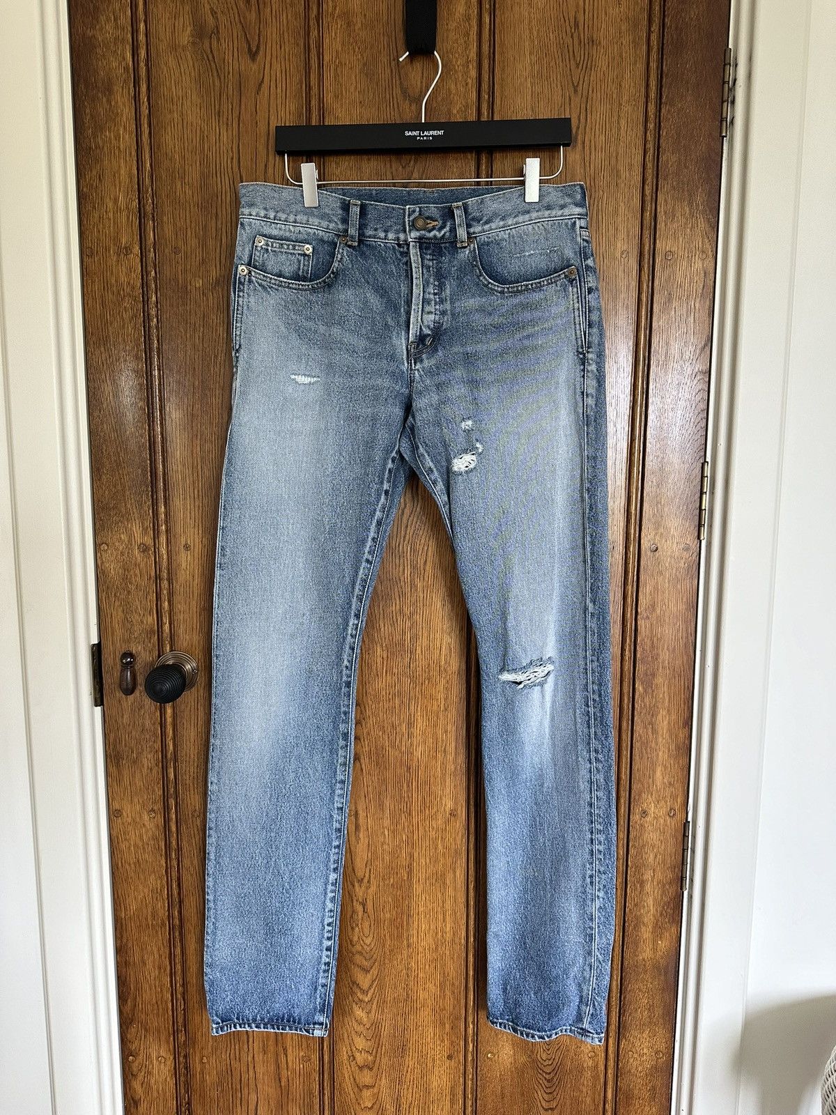 Saint Laurent Paris SS20 Saint Laurent distressed blue crash slim jeans 31 rip Size US 31 - 1 Thumbnail