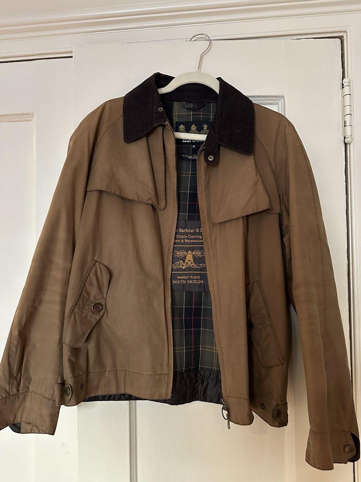 image of Barbour Waxes Bomber Jacket in Kaki, Men's (Size Medium)