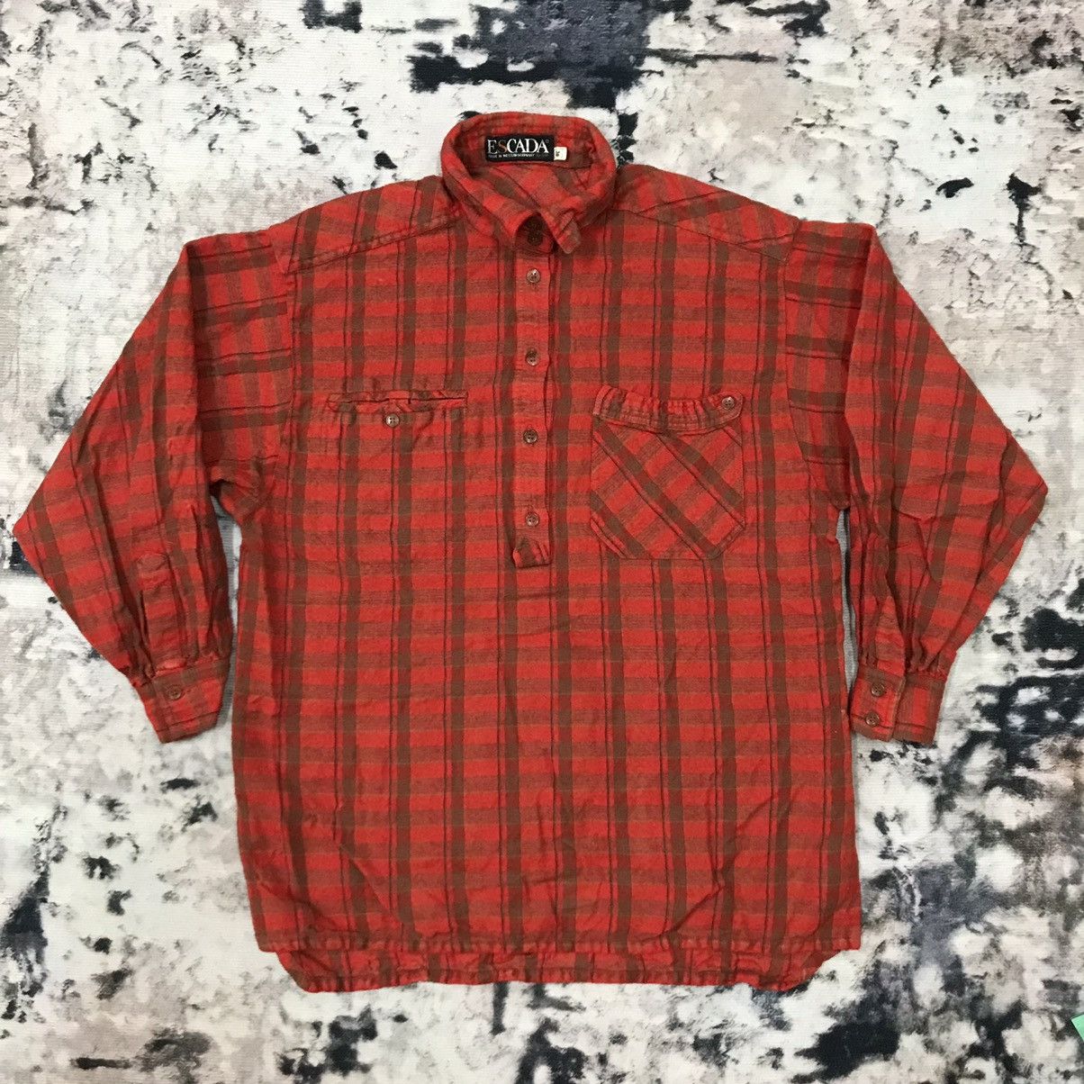 Designer × Escada × Japanese Brand Vintage 90s Escada Wool Pullover Flanel Shirt Button Up Size S / US 4 / IT 40 - 1 Thumbnail