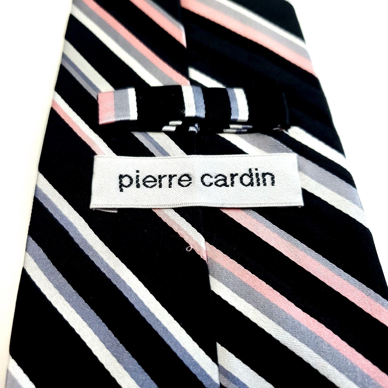 Pierre Cardin Pierre Cardin Black Gray Pink Striped Woven Wide Silk Tie Size ONE SIZE - 3 Thumbnail