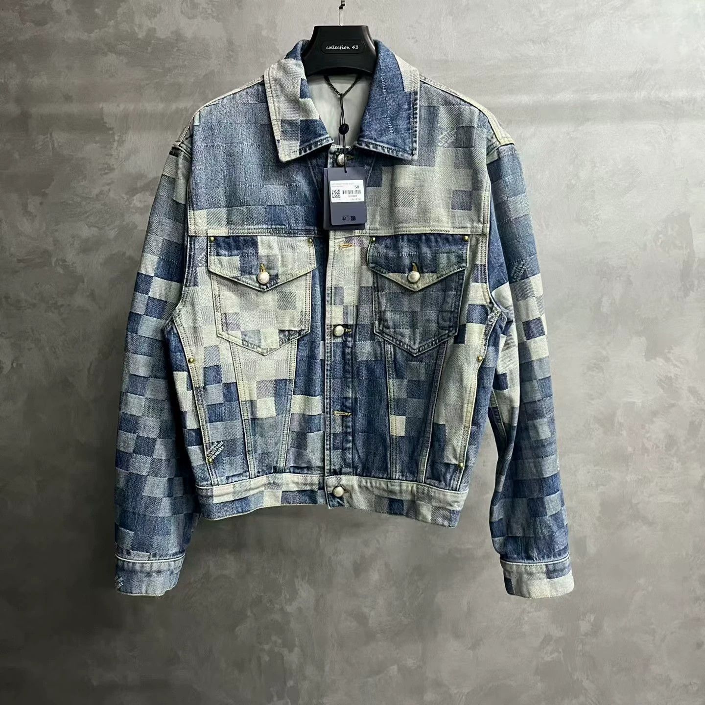 Louis Vuitton Louis Vuitton Blue Mosaic Print Single-Breasted Denim Jacket Size US L / EU 52-54 / 3 - 1 Thumbnail