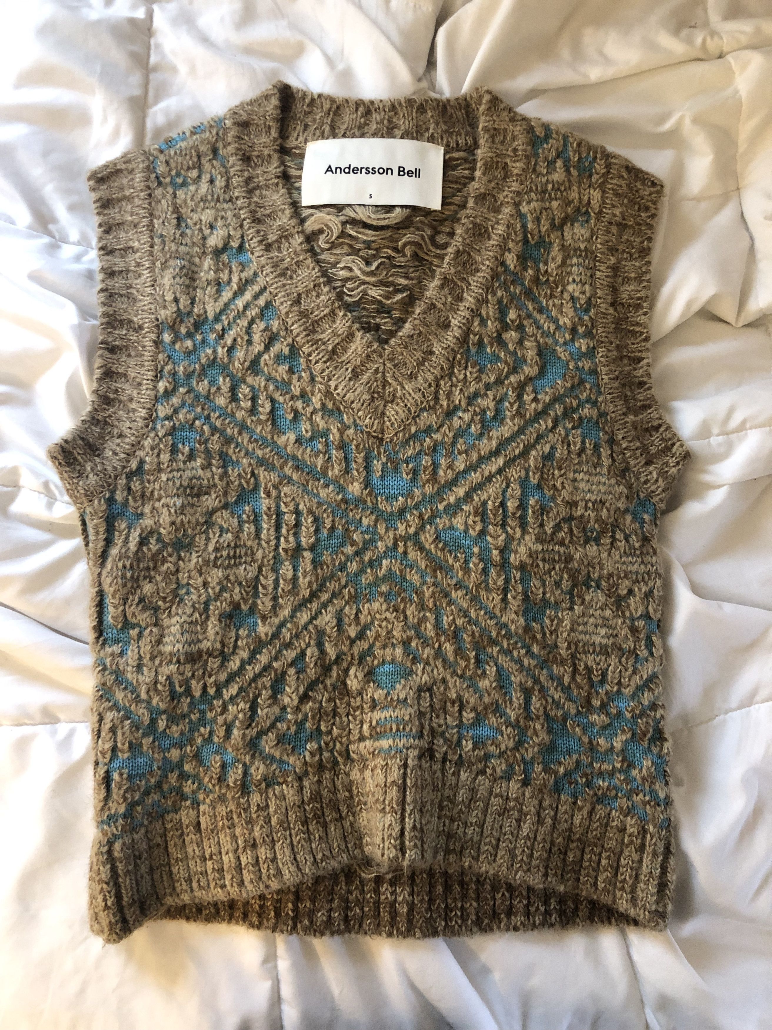 image of Andersson Bell Fran Jacquard Knit Vest in Blue/Tan, Men's (Size Small)
