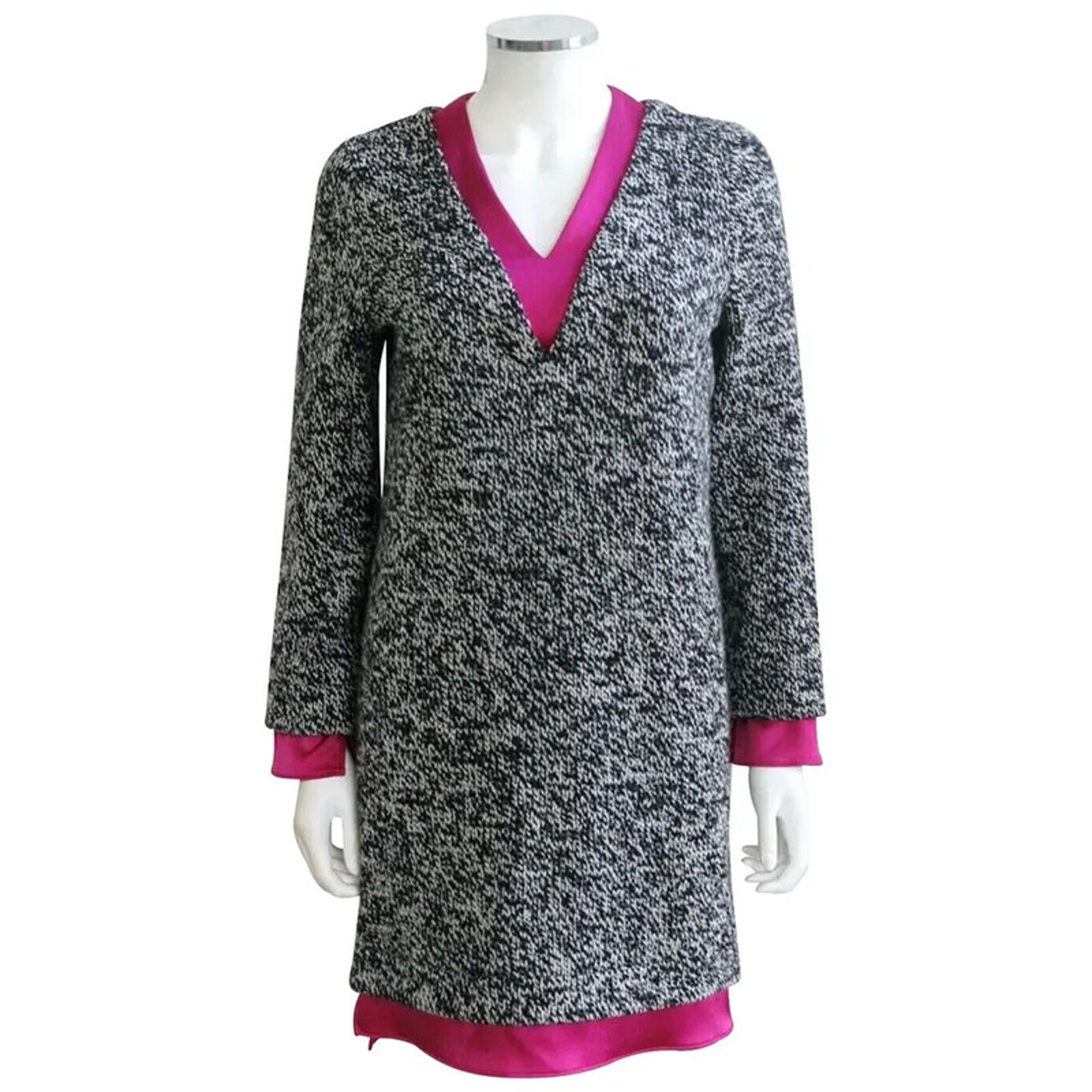 Balenciaga Grey Sweater Knit Pink Silk Dress F38 UK 10