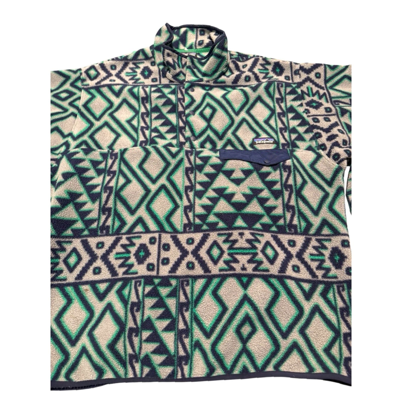 Patagonia VINTAGE Patagonia Men's L Synchilla Snap-T Fleece Pullover Geometric Aztec Teal Green Size US L / EU 52-54 / 3 - 5 Thumbnail