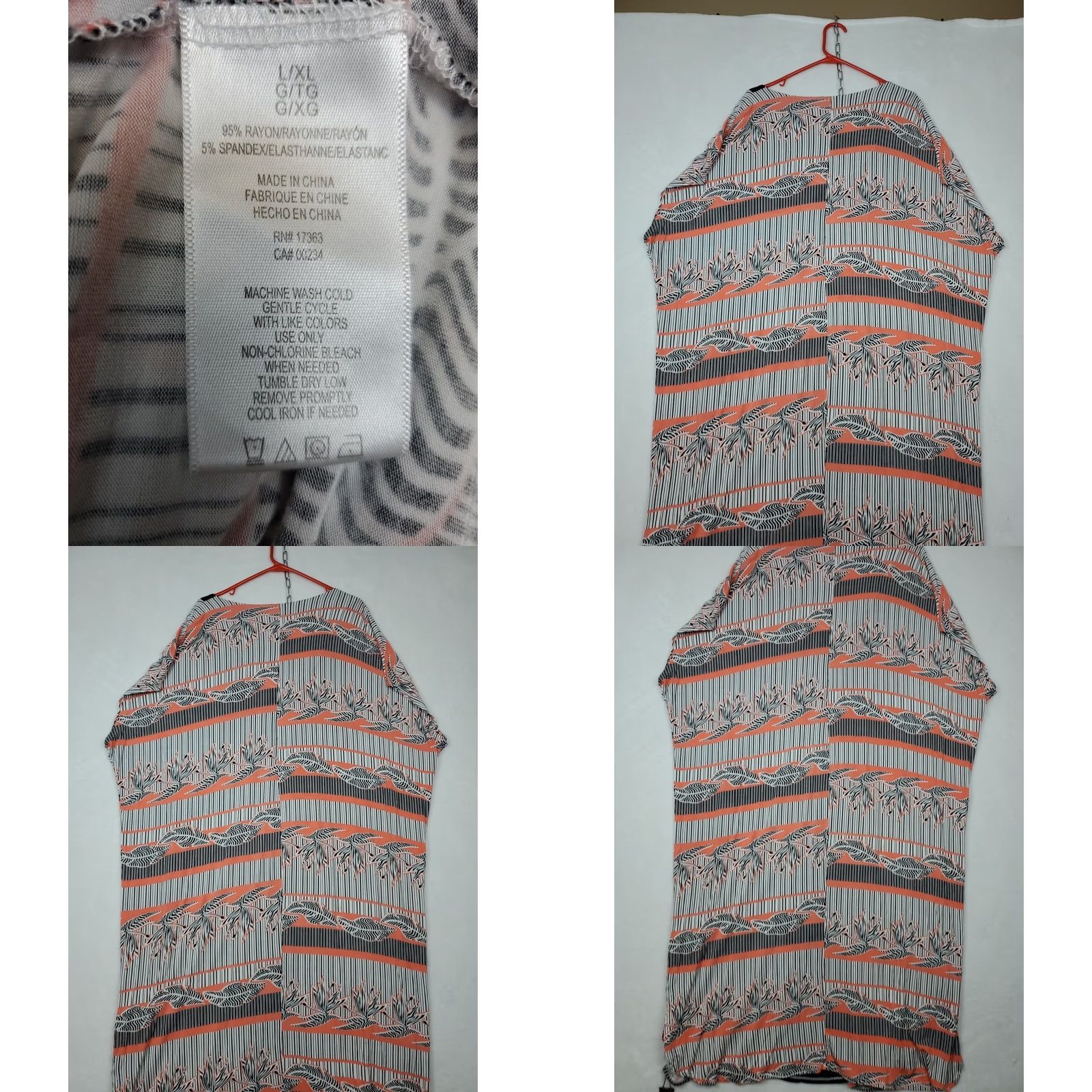 Ellen Tracy Ellen Tracy Women's Dress A-Line Maxi Kaftan V-Neck Cap Sleeve Multicolor Stripes & Floral Casual Formal L XL Coral Black Size L / US 10 / IT 46 - 10 Thumbnail