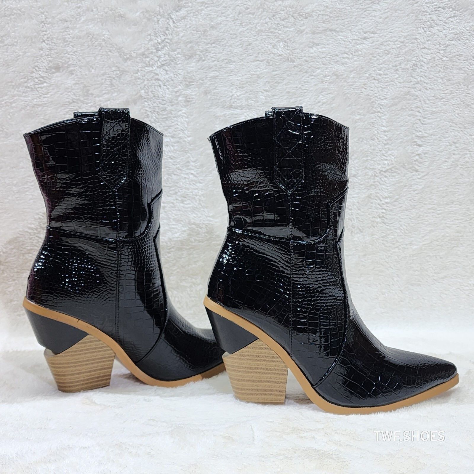 Other Twisted Black Patent Country Western Cowgirl Ankle Boots 2 T Size US 9 / IT 39 - 2 Thumbnail
