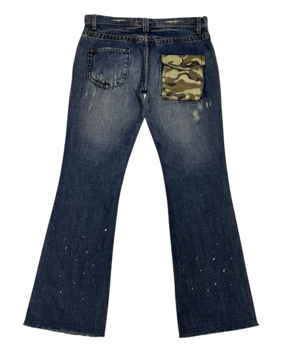 If Six Was Nine [a:r] Flared Jeans Camo Back Pocket Distressed Denim Jeans Size US 32 / EU 48 - 8 Thumbnail