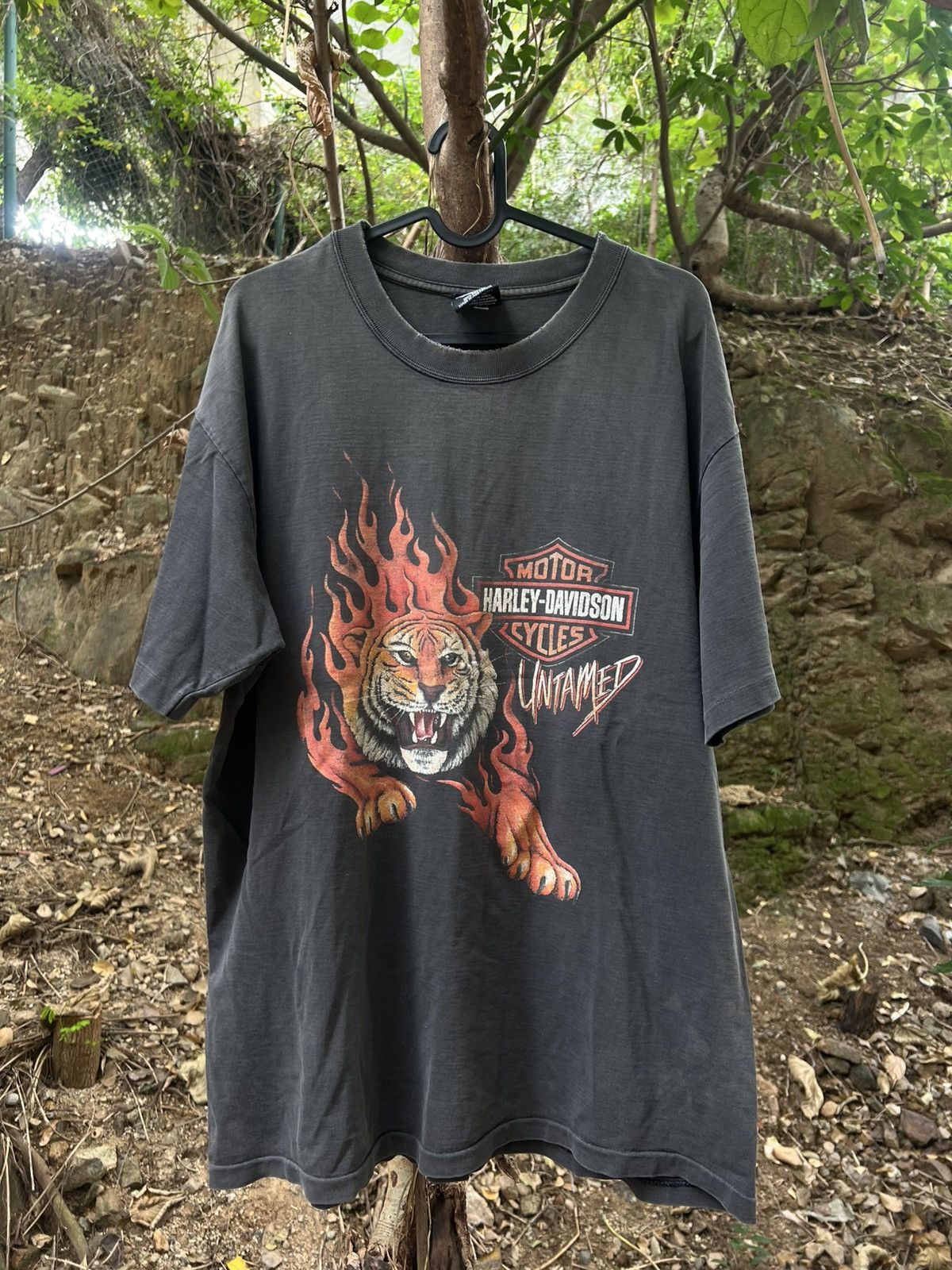 Vintage 90s Harley-Davidson Tiger Flame Tee Size US XL / EU 56 / 4 - 1 Thumbnail