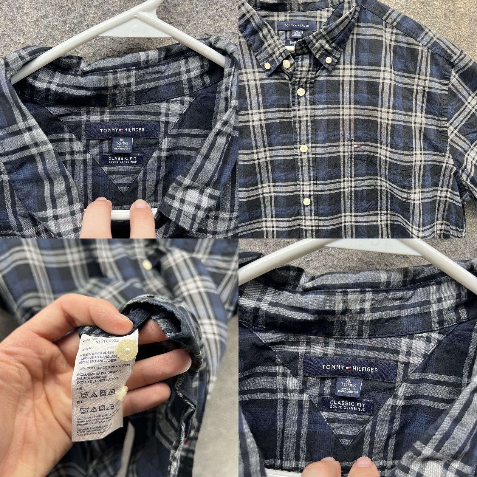 Tommy Hilfiger Tommy Hilfiger Shirt Mens XL Blue Black Plaid Short Sleeve Classic Fit Oxford Shirt Size US XL / EU 56 / 4 - 8 Thumbnail